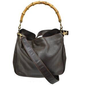 GUCCI GG Logo 2Way Shoulder Hand Bag Bamboo Leather Brown GHW 67TA274
